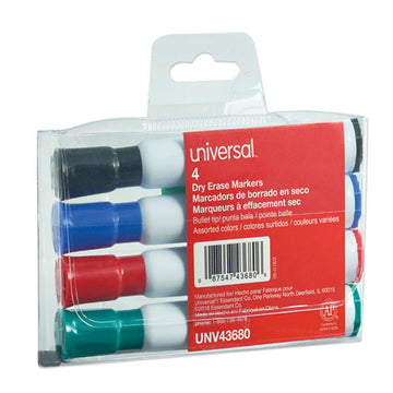 Universal™ Dry Erase Marker, Medium Bullet Tip, Assorted Colors, 4-set freeshipping - TVN Wholesale